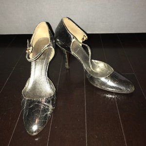 J. Crew Silver Metallic Crackle Mary Jane Heels